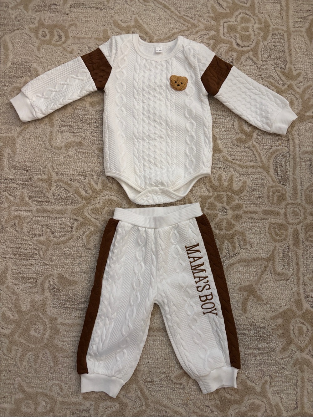 Brand new Baby Boy 6-9M Mama’s Boy Cable Knit 2 Piece Outfit